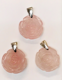 Rose Quartz & 925 silver rose pendant - heart chakra activation