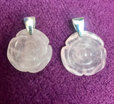 Rose Quartz & 925 silver rose pendant - heart chakra activation