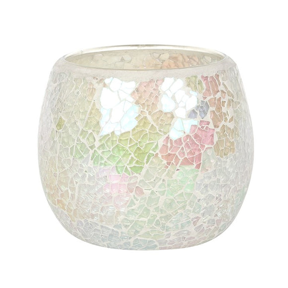 White Iridescent Crackle Candle Holder